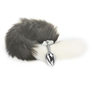 PLUG METAL C/RABO CINZENTO E BRANCO